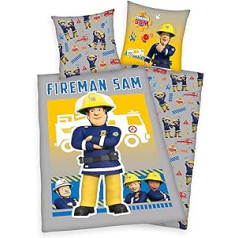 Gultas veļas komplekts Herding Fireman Sam, Spilvendrāna 80 x 80 cm ar rāvējslēdzēju un grozāmu motīvu, Segas pārvalks 135 x 200 cm, ar rāvējslēdzēju, Glow in the Dark, 100% Cotton/Renforcé