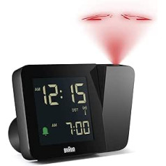 Braun Digital Radio Projection Alarm Clock for Central European Time Zone (DCF) with Negative LCD Display, Quick Setting and Alarm Beep in Black, Model BC15B-DCF