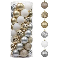 Valery Madelyn Pack of 50 Christmas Baubles, 6 cm, Plastic Christmas Tree Baubles, Christmas Decoration with Hanger, Elegant, Gold, White