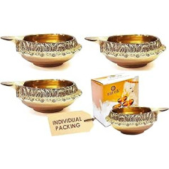 Amatnieks SATVIK Kuber Diya Diwali dekoram Roku darbs eļļas lampa ar zelta gravējumu Virgin Bras Metal Diwali Diya Vil Baterija Pooja Tradicionālās Indijas Deepawali Atgriešanas Pack of 4