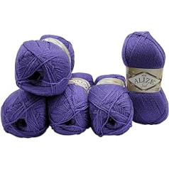 5 x 100 g Alize Glitter Wool SAL mezgimui ir nėrimui, 500 g Metallic – vilna (violetinė 851)