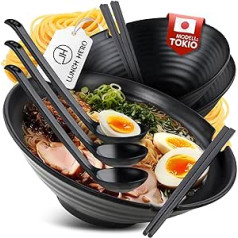 LunchHero® Ramen bļodu komplekts - Ramen Bļoda 1000 ml - Ramen komplekts Trauki ar lielu zupas bļodu - Japāņu galda piederumu komplekts - Ramen Bļodas komplekts kā Japānas dāvana ar receptēm e-grāmata - 3 komplekts