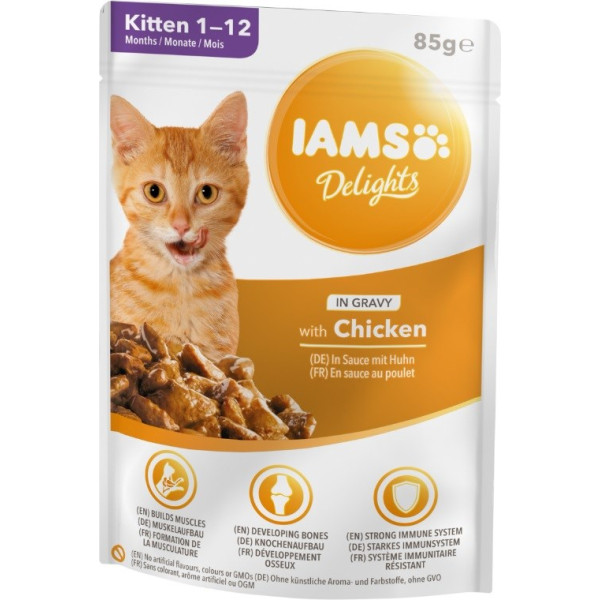 Iams delights bagātīga vistas gaļa mērcē 85g kaķēniem