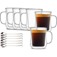 Divsienu Latte Macchiato glāžu komplekts Borosilikāta stikla kafijas tasīšu komplekts 6 350 ml kafijas stikla tējas glāzes ar rokturi kapučīno, Latte Macchiato, tējai, saldējumam, pienam, alum (350 ml,