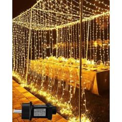 Joysing Gaismas aizkars 6 m x 3 m 600 LED pasaku gaismas aizkars ar kontaktdakšu, taimeris, 8 režīmi Pasaku gaismas logs Ūdensizturīgs aizkars Pasaku gaismas kāzu lapene dārza sienas apdare - Silti balta