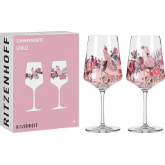 RITZENHOFF 6011003 Aperitīva glāze 500 ml, 2 glāžu komplekts Summer Sonett Series Cockatoo Design Ražots Vācijā, rozā, pelēks