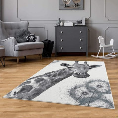 carpet city Rug Children's Room Cream, Grey – Children's Rug Animal Pattern Giraffe – 120 x 160 cm – Children's Room Rugs Boys and Girls – Short Pile Rug Modern Living Room Teenager's Room