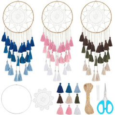 BEUNITONE BOUNITONE Boho Tassel Makrame Dream Catcher DIY komplekti sienu dekorēšanai 3 krāsainu lielu roku darbs Chic Moon Dream Catcher Kit Room Decoration for Bedroom for DIY Work