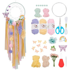 BEUNITONE Dreamcatcher komplekts ar ziediem Pompoms komplekts Dreamcatchers izgatavošanai guļamistabai Instrukcijas karājas uz sienas ar ziedu zaļajiem Dreamcatchers kā sienas rotājumu ornamentiem