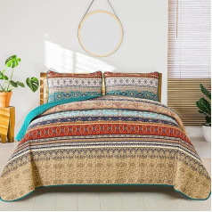 WONGS BEDDING Gultas pārklājs 220 x 240 cm Gultas pārklājs 220 x 240 cm Gultas pārklājs Boho segas sega 3 gab., divguļamā gulta Stepēta sega Mikrošķiedras sega ar 2 spilvendrānām 50 x 75 cm guļamistabai kā dīvāna pārklājs (brūna)