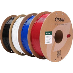 eSUN PLA filaments 1,75 mm, modificēts 3D printeru filaments PLA, izmēru precizitāte +/- 0,03 mm, 1 kg uz spoles, 4 spoles 3D drukāšanas filaments 3D printeriem, uguns sarkans + zils + auksts balts + melns