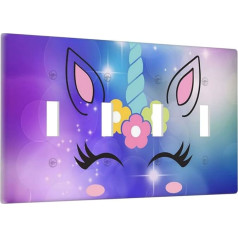 Violeta Cute Unicorn Quad Toggle Switch Cover Dekoratīvā sienas plāksne 4 pārnesumi meitenēm Bērnistabas guļamistabas dekori Četri gaismas slēdži Dizains