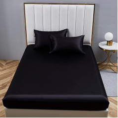 Boqingzhu Satin Fitted Sheet 180 x 200 cm Black Plain Silk Fitted Sheet Mikrošķiedras gultas pārklājs līdz 30 cm matračam