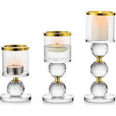 Sziqiqi Crystal Candle Holder Set, 3 gabali svecīšu turētāji, stikla, moderns sveču turētājs, tējas gaismas turētājs kāzām, ēdamgalda, vannas istabas, galda dekorēšanai, dzimšanas dienas svinību dekorēšanai, zelts