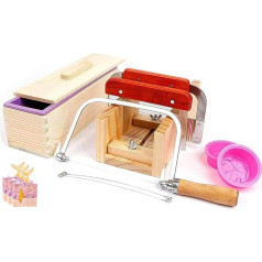 RAIN QUEEN Wooden Rectangle Soap Mold with Lid Silicone Mold Cutter Blade Soap Cutter Handmade Soap DIY Adjustable 9cps