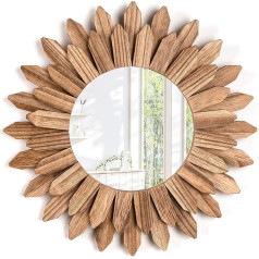 Emfogoo Sienas spogulis 30 cm Mazs lauku koka Sunburst Boho spogulis Boho sienas rotājums Boho sienas rotājums Sienas rotājums mājoklim Dzīvojamā istaba Guļamistaba Priekšnams (Rustic Brown)