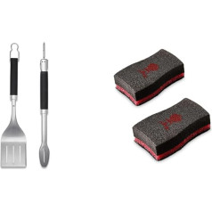 Weber 6763 Precision Grill Tongs & Spatula Set Premium Grila piederumu komplekts, 2 gab., melns/sudrabs & 17688 Tīrīšanas sūklis, 2 gab., 25,0 x 6,0 x 9,0 cm