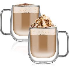 HIRMIT Latte Macchiato glāzes, 2 XCappuccino tasītes, divstūra glāzes no borosilikāta stikla, tējas glāzes (style7-300 ml)