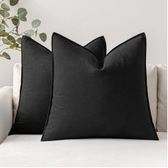 MIULEE Cushion Cover Dekoratīvs spilvena pārvalks Lina kokvilnas dekoratīvie spilvenu pārvalki Mazgājams dīvāna spilvens ar slēptu rāvējslēdzēju dzīvojamai istabai Guļamistabas dīvāns 2 komplekts 50 x 50 cm melns