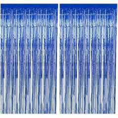 2 Pieces 1m x 2.5m Tinsel Foil Curtains, Blue Metallic Foil Fringe Curtains, Backdrop Curtain, Streamers for Baby Shower, Birthday, Bridal Shower, Wedding, Holiday, Halloween, Christmas (Blue)