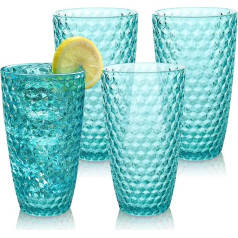 Laguna Beach Tumblers Tall Blue 19oz (540ml) komplekts no 4 trausliem Tritan Tumblers plastmasas kausiem, kas nav paredzēti mazgāšanai trauku mazgājamā mašīnā - nesadalāmas glāzes lietošanai iekštelpās un ārpus telpām, nesatur BPA