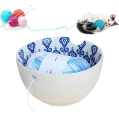 MKNZOME Handmade Yarn Bowl, 6,1 collu Yarn Bowl, keramikas pārnēsājamā vilnas bļoda, dzijas bļoda, vilnas adīšanas bļodas ar izcirstiem caurumiem un urbtiem caurumiem adīšanai tamborēšanai