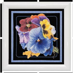 Thea Gouverneur Pansy Aida Black Cross Stitch Set. Krustdūrienu komplekts ar apdruku. 18 gab. 34 x 34 cm. 435.05. DMC. Izšūšanas komplekts pieaugušajiem. Izšūšanas komplekts