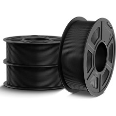 TECBEARS PLA+ filaments 1,75 mm, 3 kg, PLA+ 2.0 izturīgāks un stiprāks 3D printeru filaments, izmēru precizitāte +/- 0,02 mm, 3 spoles, 1 kg vienā spolijā (melns)