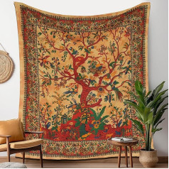 Craft Trade Tree of Life Tapestry Wall Hanging Trippy Aesthetic Tapestry Home Decoration for Living Room Bedroom Living Room Dorm - Yellow - 84 x 90 Inches