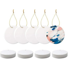 PYD Life Sublimation Blank Ornaments Balts keramikas 3 collu apaļš porcelāna ornaments ar zelta auklu amatniecības DIY personalizētai dekorēšanai Bulk 25 gab.