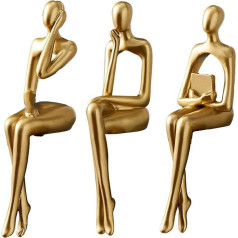 Ruiqas 3 gab. domājoša figūriņa Modern Abstract Sculpture Sitting Thinker Statue for Home Office Bookshelf Decoration Zelts