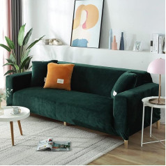 OKYUK Bieza dīvāna pārvalki 1 2 3 4 sēdvietām Stretch Thick Velvet Couch Cover with 1 Cushion Cover Universal Fitted Non-Slip Sofa Slipcovers Living Room Dogs Pet Furniture Protector (Dark Green, 1 Seater)