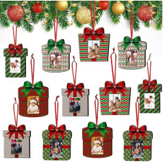 Iepakojumā 24 Ziemassvētku Ziemassvētku koka bilžu rāmji Ornaments Xmas Ģimenes fotogrāfijas Maza Picture Christmas Ornaments Hanging Christmas Tree Frame Mini Frames Box for Home Decor Holiday Present (Vibrant)