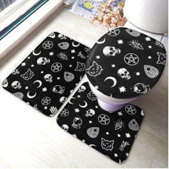 ADKON Uliykon 3 gabali Skull Cat Moon Gothic Pattern Vannas istabas paklāju komplekts Memory Foam Mat Set Fits Non Slip Toilet Seat Cover Bath Mat Lid Cover Cover