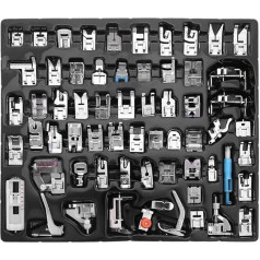 Meetoz Nähmaschinen-Nähfuß-Set für Brother, Babylock, Singer, Janome, Elna, Toyota, New Home, Simplicity, Necchi, Kenmore und weiße Nähmaschinen mit niedrigem Schaft 62 Pcs weiß