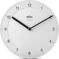 Braun BC06W-DCF Classic radio vadāms sienas pulkstenis Centrāleiropas laika zonai (MEZ/GMT+1) ar klusu kustību, viegli nolasāms ciparnīca ar 20 cm diametru, balts