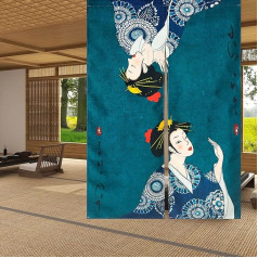 LIGICKY Japāņu stila bieza lina lina auduma aizkari Japāņu Geishas durvju aizkari Telpu dalītājs Gobelēns mājas tekstila Telpu dalītājs 85 x 120 cm