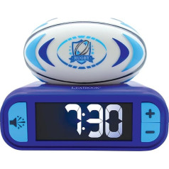 LEXIBOOK RL800RG Rugby-Rugby nakts modinātājs, ar signāliem un melodijām, LCD ekrāns ar aizmugurējo apgaismojumu, ieslēdzas, ieslēdzas, snaudas funkcija, zils/balts