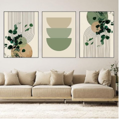 WZXGHE Abstraktā bilde, Estētiska zaļo augu bildes, Bohēmisks plakātu komplekts, Modern Green Plant Pattern Wall Pictures, Dzīvojamā istaba, Guļamistaba Dekoratīvie plakāti, bez rāmja (A, 3 x 50 x 70 cm)