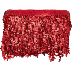 HOBBIESAY 10 Yards Deep Red Sequin Fringe Trim 6 collu Lieli Sequin Tassels Šūšanas Trim Glitter Fringe Trim Latīņamerikas kleitas Audumi Deju kleitas Dekorēšana