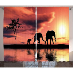 ABAKUHAUS Africa Rustic aizkars, Safari Wild Animals, dzīvojamā istaba, universāls lentveida aizkars ar cilpām un āķiem, 280 x 245 cm, tumši dzeltens, tumši dzeltens, zīmogs, brūns