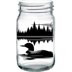 Toasted Tales Loon Scene Lake and Lodge Collection 16oz Mason Jar Coffee Maker Durable Glass Heavy Duty Meža dzīvnieku dizains