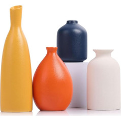 Krāsainas keramikas vāzes 4 Pack Modern Yellow Orange Blue Small Vases for Home Decoration - ideāli piemērotas dzīvojamai istabai, virtuvei, birojam, vannas istabai, priekšnamam, ieejai, lauku mājai un kafijas galdiņa rotājumiem