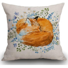 Smooffly Sleeping Fox āra spilvens segums linu kvadrātveida divpusēja drukāšana Mājas biroja dīvāns dīvāns auto dārza spilvens segums 45x45cm