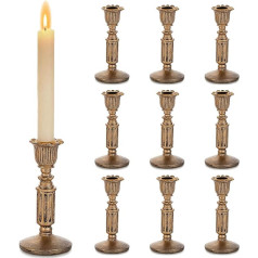 Romadedi Candle Holder Gold Taper Candles Vintage - for Taper Candles Set of 10 Candle Holders Resin Retro Candle Stand for Table Decoration Living Room Gifts Wedding Christmas Party 14 cm