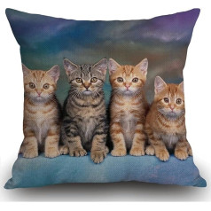 Smooffly Kitten Series Cute Cat Cushion Cover Āra mēbeles Dekoratīvs lina lina kvadrātveida abpusējas drukāšanas spilvena pārvalks mājas birojam dīvānam dīvānam automašīnai dārzam 45 x 45 cm