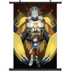 KARMA-X Liels 60 x 90 cm Digimon Kakemono Scroll Picture Anime Manga Auduma plakāts Sienas Scroll Plakāts Sienas apdare Dāvana Wargreymon & Tai