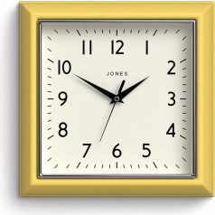 JONES CLOCKS® sinepju kvadrātveida retro sienas pulkstenis Moderns krāsu dizains Ideāls virtuves, dzīvojamās istabas sienas vai biroja pulkstenis ar viegli salasāmiem cipariem 25 cm (Drosmīgi dzeltens)