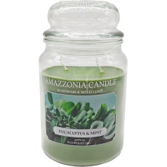 Amazzonia Candle Eucalyptus & Mint 530 g Dabīga sojas vaska aromātiskā svece Double Cotton Wick Room Fragrance Eucalyptus Mint Dekoratīva stikla pudele Yankee Village