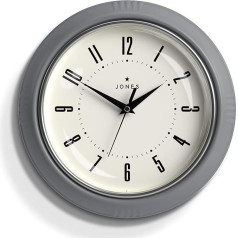 JONES CLOCKS® Ketchup sienas pulkstenis Retro dizains Ideāli piemērots virtuvei, mājas birojam, guļamistabai 25cm (pelēks)